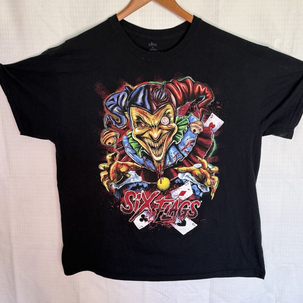 Six Flags Fright Fest TShirt Mens Size XL Black Scary Creepy Clowns Horror
